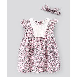 Bonfino Cap Sleeves Frock With Hairband Floral Print- Multicolor