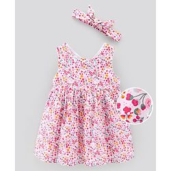 Bonfino Sleeveless Frock With Hairband Floral Print- Multicolor
