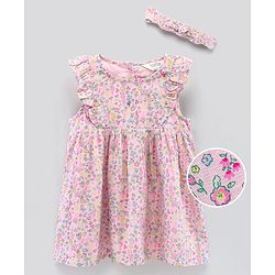 Bonfino Sleeveless Cotton Frock Floral Print - Pink