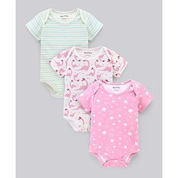 Bonfino Half Sleeves Printed & Striped Onesies Pack of 3 - Blue Pink