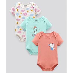 Bonfino Half Sleeves Onesies Pack of 3 - Green Orange Ivory