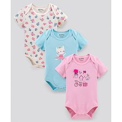 Bonfino Cotton Half Sleeves Onesie Printed Pack of 3- Multicolor