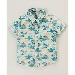 Bonfino Half Sleeves Tropical Print Shirt - Off White