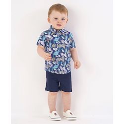 Bonfino Half Sleeves Shirt & Shorts Leaf Print - Blue Red