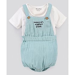 Bonfino Dungaree With Half Sleeves Inner Tee Placement Print- Blue