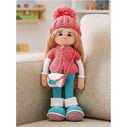 Bonfino Premium Handmade Miss Bella Crochet Doll  with Bag for Girls & Boys | Cute Knitted Cotton Doll for Babies | Baby Doll for Kids | Soft Toys | Height 27 cm |Pink & Blue  | BIS Certified