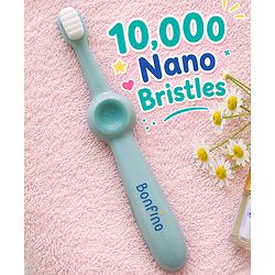 Bonfino Nano Bristles Toothbrush Free Size - Green| Feather Soft Bristles| Easy Grip Anti-slip Handle| for 6+ months Boys & Girls| Ideal Brush Head Size