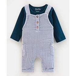 Bonfino Cotton Woven Dungaree with Full Sleeves T-Shirt Set - Blue