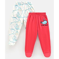 Bonfino Full Length Bootie Leggings Whale and Shark Print Pack of 2 - Pink White