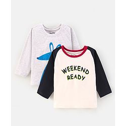 Bonfino Raglan Full Sleeves T-Shirt Pack Of 2 - Offwhite Grey