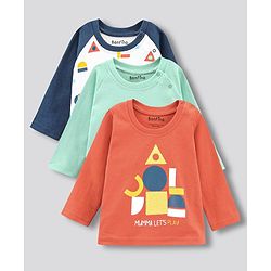 Bonfino Boys Full Sleeves Pack of 3 T-Shirt - Olive Off White