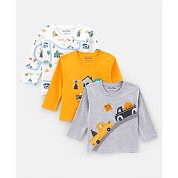 Bonfino Farm Print & Applique Full Sleeve T-Shirts Pack of 3 - Offwhite Grey Yellow