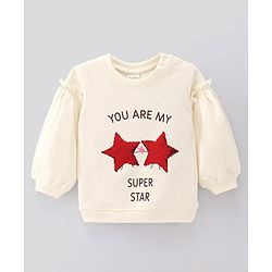 Bonfino Cotton Full Sleeves Sweatshirt With Sequins Detailing- White