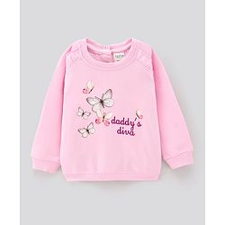 Bonfino Cotton Full Raglan Sleeves Sweatshirt Text Embroidery- Pink