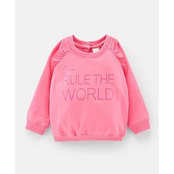 Bonfino Cotton Full Sleeves Sweatshirt With Glitter Print - Pink