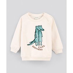 Bonfino Full Sleeves Sweatshirt Text & Alligator Print - Off White