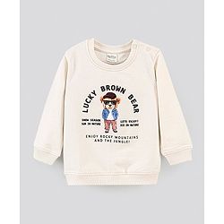 Bonfino Full Sleeves Sweatshirt Text & Bear Print - Off White