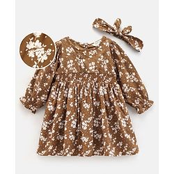 Bonfino Full Sleeves Dress with Smocking Finish - Brown