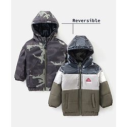 Bonfino Full Sleeves Hooded Puffer Jackets - Olive