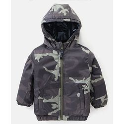 Bonfino Full Sleeves Hooded Puffer Jackets - Olive