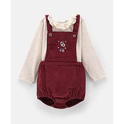 Bonfino Embroidered Onesie with Full Sleeves Inner Tee - Maroon