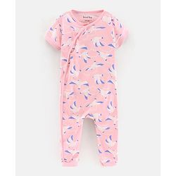 Bonfino Half Sleeves Cotton Aerial Printed Romper - Pink