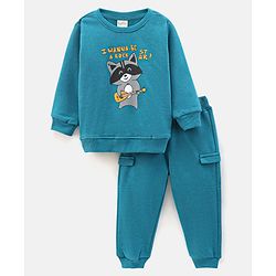 Bonfino Full Sleeves Sweatshirt And Jogger Set With Sticker Animal Print - Blue