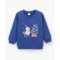 Bonfino Cotton Full Sleeves T-Shirt With Ankle Length Jogger Snowman Print - Navy