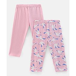 Bonfino Ankle Length Diaper Leggings Bird Print Pack of 2- Pink