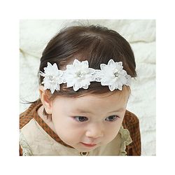 Bonfino Free Size Floral Design with Pearl Studded Headbands Pack of 3 - White