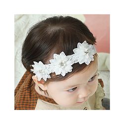 Bonfino Free Size Floral Design with Pearl Studded Headbands Pack of 3 - White