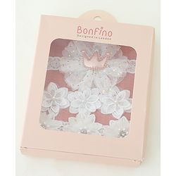 Bonfino Free Size Floral Design with Pearl Studded Headbands Pack of 3 - White
