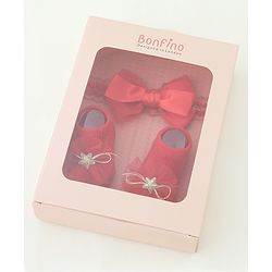 Bonfino Bow Applique Free Size Headband & Socks - Red