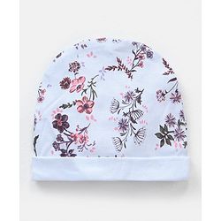 Bonfino Cotton Cap Mittens & Booties Set Floral Print Pink Blue - Diameter 12.5 cm