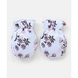 Bonfino Cotton Cap Mittens & Booties Set Floral Print Pink Blue - Diameter 12.5 cm