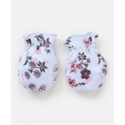 Bonfino Cotton Cap Mittens & Booties Set Floral Print Pink Blue - Diameter 12.5 cm