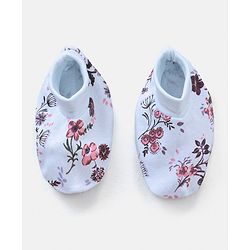 Bonfino Cotton Cap Mittens & Booties Set Floral Print Pink Blue - Diameter 12.5 cm