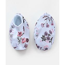 Bonfino Cotton Cap Mittens & Booties Set Floral Print Pink Blue - Diameter 12.5 cm