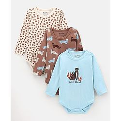 Bonfino Cotton Knit Full Sleeves Onesies Printed Pack of 3 - Multicolor