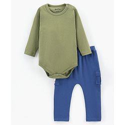 Bonfino Full Sleeves Onesie With Ankle  Length Leggings Solid - Green Blue
