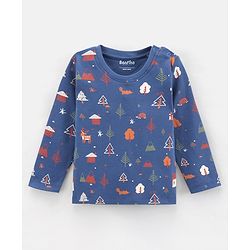 Bonfino Cotton Knit Full Sleeves T-Shirt Tree Print Pack of 3 - Blue Green Orange