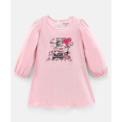 Bonfino Full Sleeves Dress Placement Print- Pink