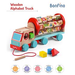 Bonfino Montessori  Wooden Educational Alphabet Pull Along Truck- Multicolour