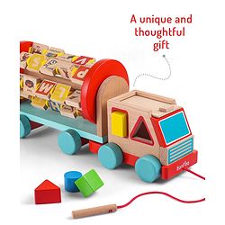 Bonfino Montessori  Wooden Educational Alphabet Pull Along Truck- Multicolour