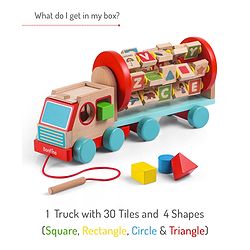 Bonfino Montessori  Wooden Educational Alphabet Pull Along Truck- Multicolour