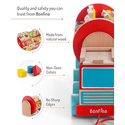 Bonfino Montessori  Wooden Educational Alphabet Pull Along Truck- Multicolour
