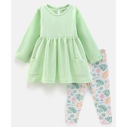 Bonfino Cotton Knit Full Sleeves Top & Veggies Print Legging Set - Green