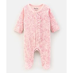 Babyoye Cotton Full Sleeves Sleepsuit Floral Print - Pink