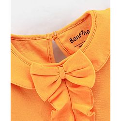 Bonfino Cotton Knit Full Sleeves Top With Leggings Set Solid Colour - Orange Teal