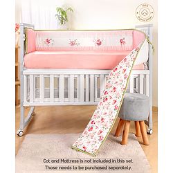 Bonfino Premium 100% Organic Cotton Crib Bumper Cupcake Print - Pink & White| Chemical-Free| Prevents Bumping into Crib| Compact Storage| Machine Washable